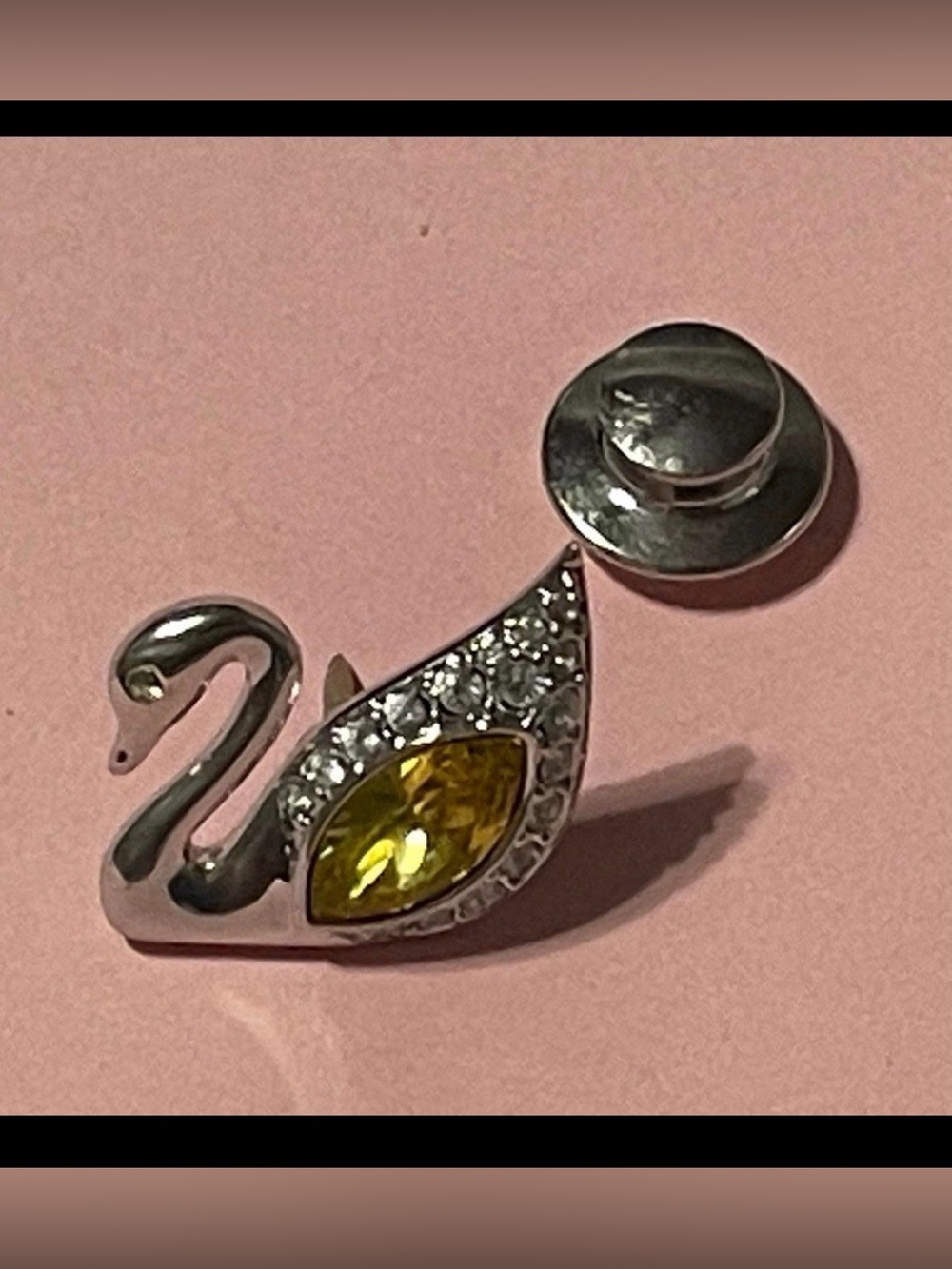 SWAROVSKI Rhodium Plated Clear & Yellow Crystal Stone Swan Bird Pin #9982